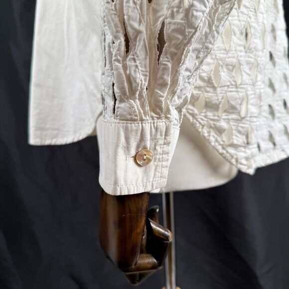 Vtg Times Seven Todd Oldham Women's Small Shirt White Mother Of Pearl Lattice - Picture 8 of 11